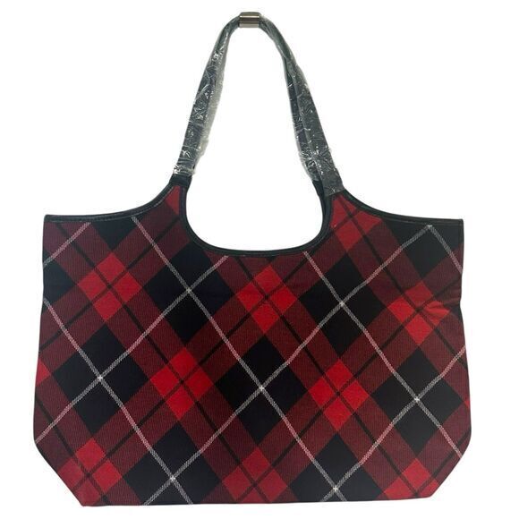 Victoria's Secret Plaid Tote Bag NWT Sherpa VS Logo, Weekender, red black tartan - Picture 8 of 12